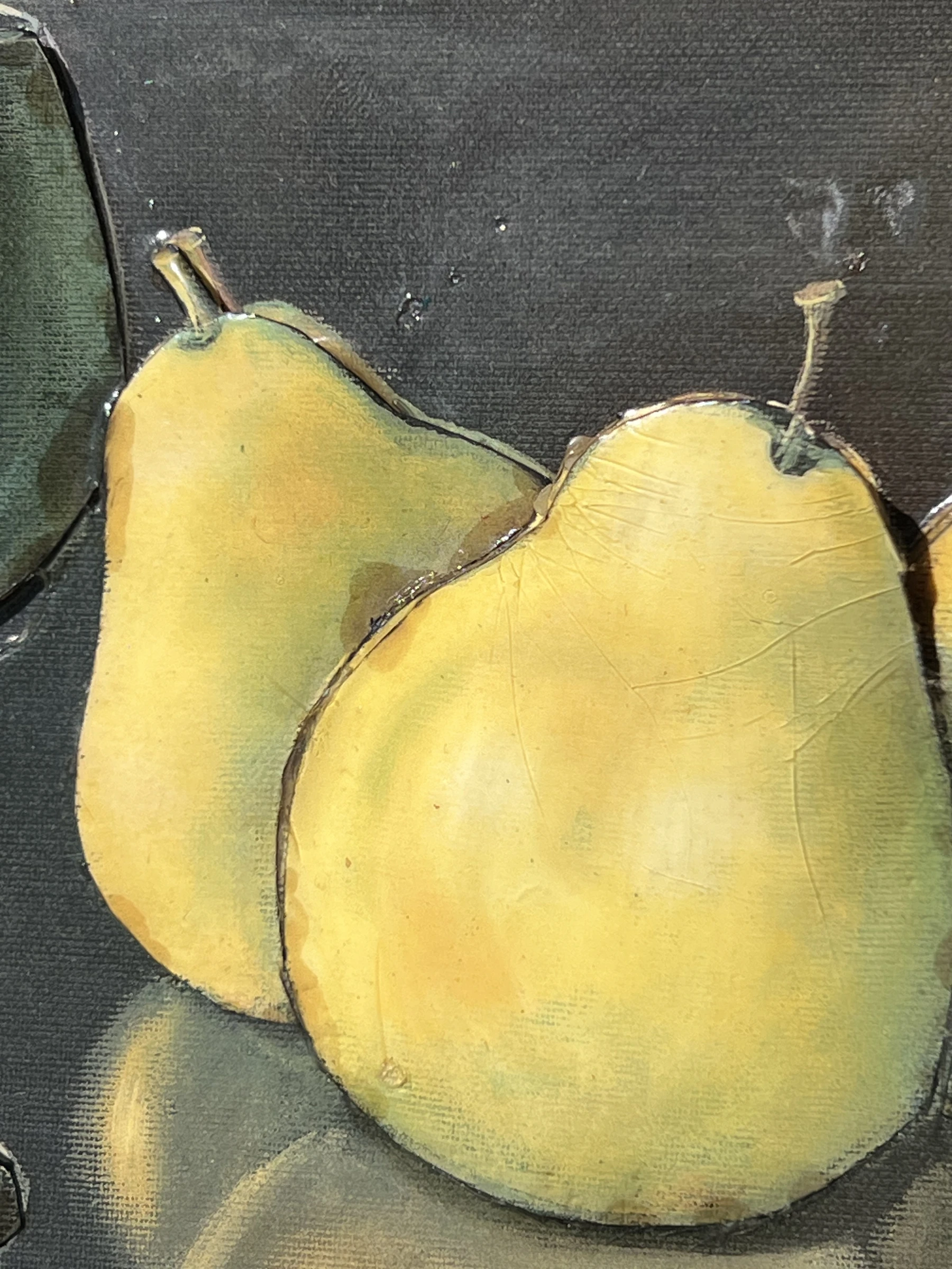 🍐 Op druk bord gesigneerd MLRomero – Stilleven met peren & glas – Vintage – photo 7